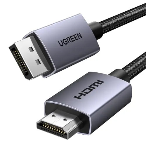 UGREEN 4K@30Hz DP zu HDMI Kabel, Uni-Directional Übertragung, Aluminium-Bandgeflecht, Displayport zu HDMI Kabel für Gaming auf Multi-Bildschirm Kompatibel mit Monitor, Projektor, HDTV, Laptop(2M)