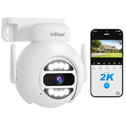 SRIHOME 4 MP Dual-Band WiFi-Netzwerk, PTZ-Überwachungskamera, Bewegungsverfolgung, Nachtsicht, IP66 wasserdicht, 2-Wege-Audio, Schutz des privaten Lebens, Verwendung im Innen- und Außenbereich