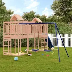 vidaXL Spielturm aus massivem Douglasienholz - Spielplatz für den Garten, aus robustem Douglasienholz gefertigt, mit Plattform, Wellenrutsche und Schaukeln für unendlichen Spielspaß und Sicherheit für Kinder von 3-8 Jahren.