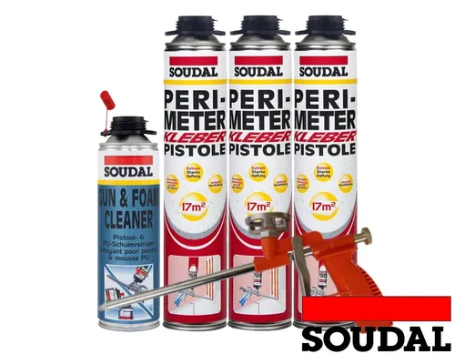 Soudal Set 3x Perimeterkleber 750ml + 1x PU- Reiniger 500ml + 1x Pistole Compact