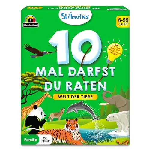 Skillmatics Kartenspiel - 10 Mal darfst du raten Tierreich, Geschenke für Kinder ab 6 Jahren, Groβer Spaβ für Reisen und Familienspiel Abende