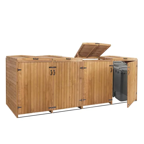 XL 4er-/8er-Mülltonnenbox HWC-H74, erweiterbar 120x75x96 Massiv-Holz, braun