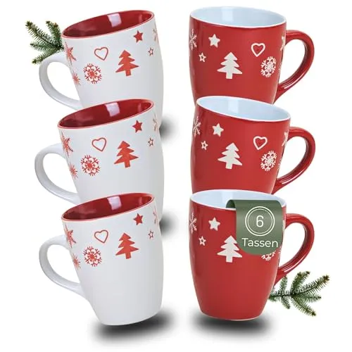 Schönes Weihnachtstassen 6er Set in rot von matches21 HOME & HOBBY