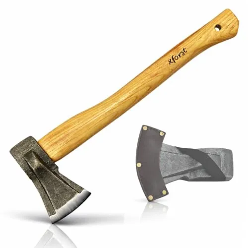 Xforst Spaltaxt mit Hickory-Stiel – 1 kg Axtkopf aus geschmiedetem Carbonstahl – 1,37 kg Gesamtgewicht – Holzspaltaxt für Kaminholz & Gartenarbeit – inkl. Scheide