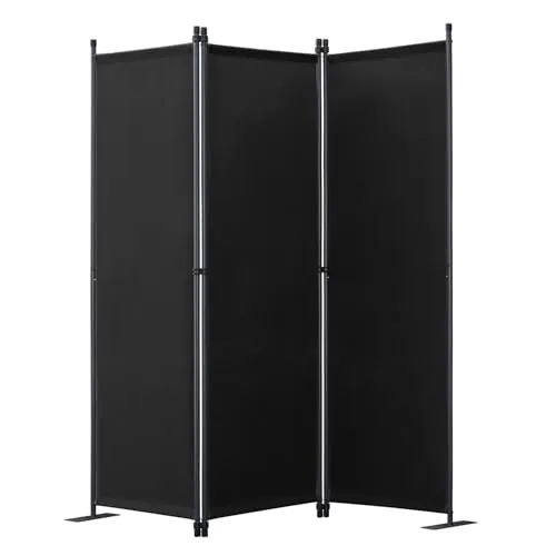 Angel Living Paravent 3Teilig Sichtschutz,Faltbildschirm Raumteiler Sichtschutz aus Stahl und Polyester (Schwarz)