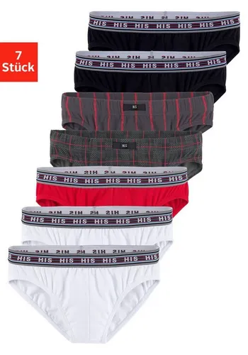 H.I.S Herren Slip Gr. M, rot gestreift - Herrenunterhosen im praktischen 7er Pack, aus hochwertigem Baumwoll-Stretch für optimalen Tragekomfort und eine körpernahe Passform.