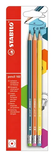 STABILO Bleistift STABILO pencil 160 mit Radierer HB petrol orange gelb 3er Blister