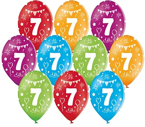 Set 10er bunte Luftballons 7 Geburtstag Made in EU Pastell Ballons 7 Deko 7. Geburtstag Party Kindergeburtstag 7 Jahre Ballon Zahl 7