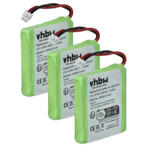 vhbw 3X Akku kompatibel mit AVM/Fritzphone MT-D schnurlos Festnetz Telefon (600 mAh, 2,4 V, NiMH)