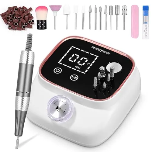 Exyvox Elektrisch Nagelfräser, Professionelle Fräser für Gelnägel, 45000RPM, Elektrische Nagelfeile mit Lcd-Display, mit Nagelfeile Maniküre Pediküre Zubehör Set für den Heimgebrauch und Nagelstudios