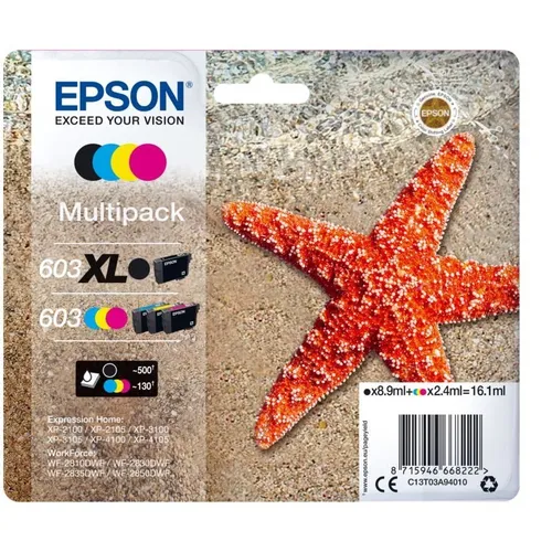 Epson 603 Multipack - 4er-Pack Tintenpatronen - Druckerpatronen - Original Epson 603 Multipack mit Schwarz, Gelb, Cyan und Magenta für lebendige Ausdrucke; ideal für die Modelle Expression Home und WorkForce.
