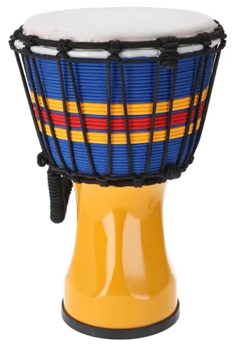 Farbige Djembe - Gelbe Holztrommel 32 cm - Sonstige Percussion Instrumente, fair gehandelt aus Indonesien, ideal für Kinder ab 3 Jahren und perfekt, um Rhythmus und Musikalität zu fördern.