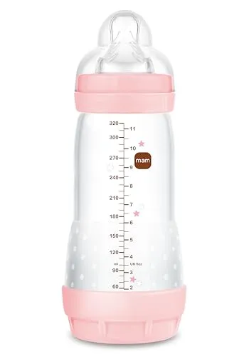 MAM Anti-Kolik-Flasche, ab 4 Monaten, 320 ml, mit Sauger mit 3 schnellen Durchfluss aus Silikon, leicht anzunehmen, selbststerilisierend und leicht zu reinigen, Easy Start Anti-Colic, Hellrosa, 1