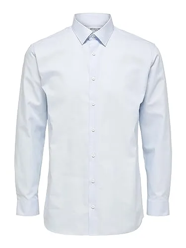 SELECTED HOMME Businesshemd Ethan blau S - Elegantes Businesshemd aus 100% Baumwolle, ideal für formelle Anlässe oder das Büro. Der Kentkragen und die langärmelige Ausführung sorgen für einen stilvollen Look.