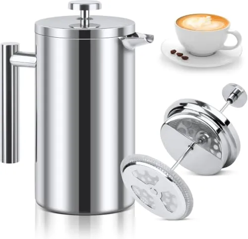 NVIYAM Kaffeebereiter French Press Edelstahl, 1000ml French Press, Doppelwandig Isoliert Kaffeepresse, Kaffee Französische Presse für Haus, Camping und Büro