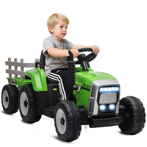 HOMCOM Elektro-Kinderauto Elektrischer Traktor mit Anhänger von HOMCOM