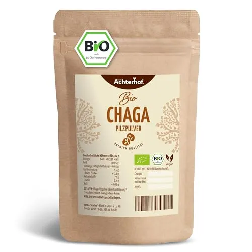 Produktbild Bio Chaga Pilz Pulver 100g | Vitalpilz | naturreines Chaga Pilzpulver aus dem ganzen Fruchtkörper | als Kaffee, Tee oder Shake | vom Achterhof