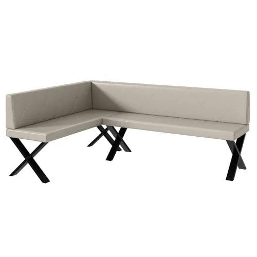 MEBLINI Eckbank für Esszimmer - Küchenbank - Essecke - Sitzecke Küche - ERIC - X-Beine 142x196x87cm Links - Beige Kunstleder
