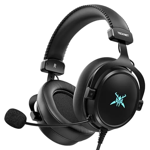 TECKNET Xbox Headset, Gaming Headset mit Mikrofon für Xbox Series X|S, Xbox One, PS5, PS4, PC, Switch, Gaming Kopfhörer mit Kabel und 3,5mm Klinke, Stereo Sound, Noise Cancelling, LED, Over-Ear Design