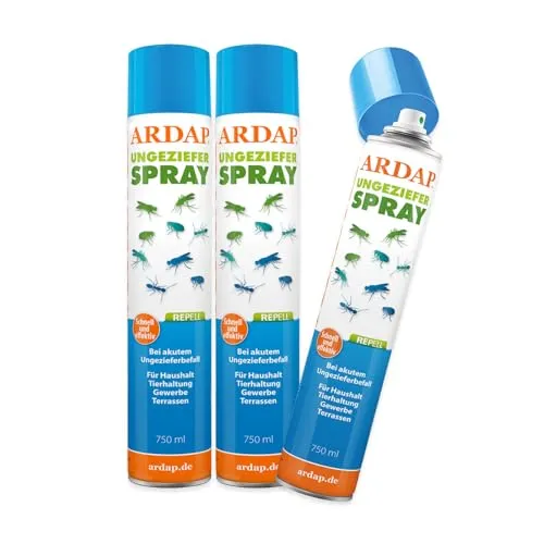 Ardap Repell Ungezieferspray 3 x 750ml - Effektiver Insektenschutz - Universalabwehr für drinnen: Schnelle und effektive Abwehr gegen Ungeziefer wie Ameisen, Fliegen und Spinnen - ideal für Haushalt und Gewerbe.