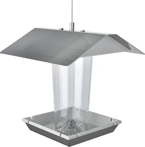 MeLiTec Vogelfutterhaus VH07 aus Edelstahl, hängend eckig - Futterstationen für Wildvögel, wetterfestes Edelstahl-Design für lange Lebensdauer und einfache Reinigung