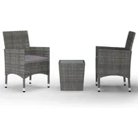 vidaXL 3-tlg. Bistro-Set Poly Rattan Grau - Gartenmöbel-Set für gemütliche Stunden im Freien, mit ergonomisch gestalteten Stühlen und pflegeleichter Tischplatte aus Hartglas.