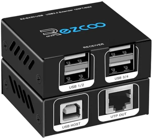 USB Extender 165ft 4-Port USB 2.0 HUB von Ethernet Cat5e Cat6 - RJ45 LAN-Erweiterung, Zwei Webcams Arbeiten synchron, unterstützen Windows, MacOS, Android, Linux, kein Treiber, EX50USB