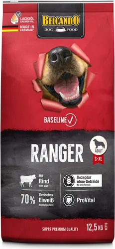 BELCANDO® Trockenfutter für Hunde Baseline Ranger Adult, Rind, 12,5 kg - Hundefutter, Super-Premium-Qualität mit 70 % tierischem Protein, getreidefrei und ideal für aktive Hunde mit besonderen Nährstoffen für Haut und Fell.