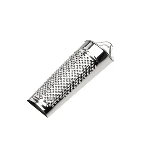 Chefkoch Edelstahl Muskatreibe – Ca. 135x30 mm – Mit praktischem Aufbewahrungsfach – Glänzendes Finish – Robust & Langlebig