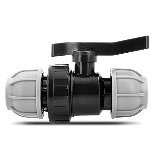BRADAS® PE-Fitting Kugelhahn 2 Fach 20 mm x 20 mm Klemm Ventil PN 10 Bar | Kugelventil Absperrventil Absperrhahn Mit Beidseitiger Klemmringverschraubung Für PE-Rohr | Garten Bewässerung Klemmfitting