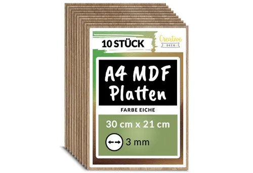 Creative Deco Bastelnaturmaterial A4 MDF Platten, 10-tlg von CREATIV DEKO