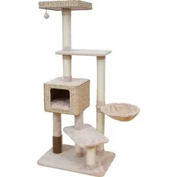 Europet Bernina Kratzbaum Barbados beige - Stabiler Kratzbaum für Katzen mit weichem Plüsch und Wasserhyazinthenkorb, ideal zum Krallenpflege und Spielen.
