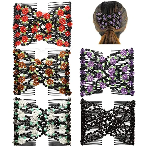 Cosswe Magic Haarklammer, Magic Kämme doppelt Dehnung Haarspangen Dehnbar für Dicke/Dünne Haare/DIY/Damen/Mädchen (5er Pack)