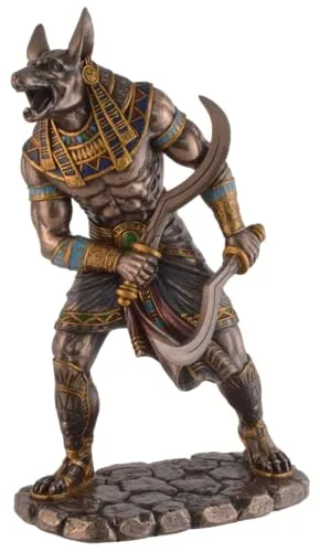 Anubis, ägyptischer Totengott mit Sichelschwertern von Veronese - Sammlerfigur Anubis, kunstvoll von Hand bronziert und coloriert, ideal für Sammler und Liebhaber antiker Mythologie, Größe: ca. 15x10x23cm.