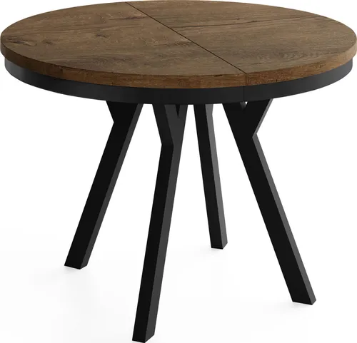 Vero Neo Runder Ausziehbarer Esstisch – Flexibler Tisch im Loft-Stil mit Holzbeinen