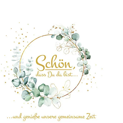 kleine Cocktailservietten Eucalyptus Schön dass Du da bist 25x25cm 20