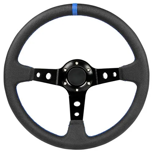 DL-Racing Sportlenkrad 350mm Glatte Oberfläche geschüsselt - Nahtfarbe: Blau