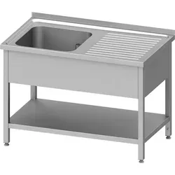 Spültisch mit Grundboden 1400x600x850 mm, mit einem Becken links, mit Aufkantung, verschweißt