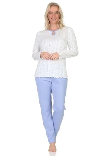 Normann Damen Schlafanzug Langarm Pyjama in eleganter Tupfen Punkte Optik - Größe 40-42 - Eleganter Langarm Pyjama für Damen in stilvoller Tupfen Punkte Optik. Erhältlich in Übergrößen und mit vielen liebevollen Verarbeitungsdetails. Komfortabler Schnitt für angenehmen Tragekomfort und einfache Pflege.