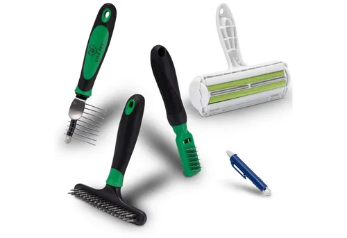 FinoPet Fellbürste Mega Set: 5-teiliges Pflege-Set für Hunde und Katzen - Tierbürsten Set mit speziellen Bürsten für Langhaar und Kurzhaar, inklusive XL Fusselrolle und Zeckenzange für optimale Fellpflege und schnelle Tierhaarentfernung.