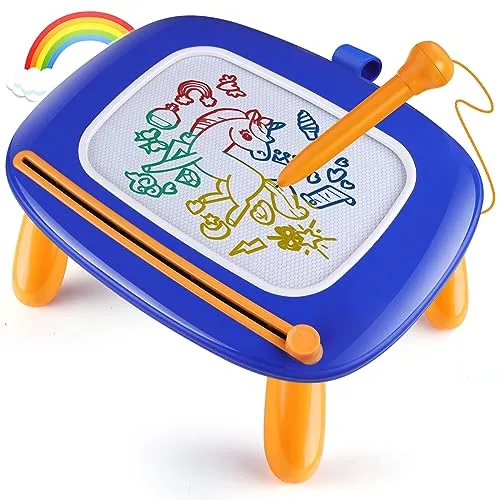Smasiagon Magnetische Maltafel Zaubertafel für Kinder, Bunte Löschbare Magnettafel Zeichentafel mit Beinen für Kleinkind Spielzeug ab 1 2 3 Jahre Jungen Geschenk (Marineblau)