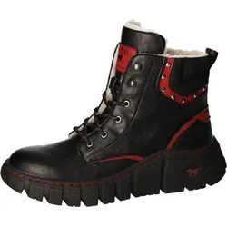 MUSTANG Stiefelette Schnürstiefelette rot|schwarz 39 EU - Wanderschuhe in Größe 39, aus wärmendem Lederimitat, ideal für lässige Outdoor-Aktivitäten mit 5 cm Blockabsatz und stylischem Design.