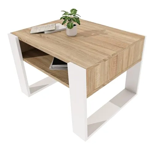 möbelkap Couchtisch 65×53.6 cm – Moderner Beistelltisch in Eiche Sonoma/Weiß