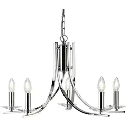 Searchlight Kronleuchter Hängeleuchte Ascona 5-flammig - Elegante silberfarbene Hängeleuchte, 5-flammig und dimmbar, ideal für stilvolle Wohnräume. Höhe 36 cm und Durchmesser 62 cm, ohne Leuchtmittel.