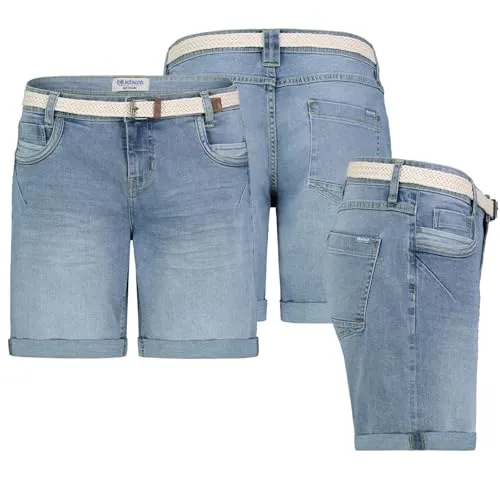 Sublevel Damen Jeans Shorts Bermuda - Light-Blue-Denim, Größe: XL - Modische Damen-Jeansshorts mit inkludiertem Flechtgürtel für perfekten Tragekomfort. Ideal für Frühling und Sommer, vielseitig kombinierbar und im lässigen Denim-Look.