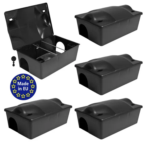 Petigi Lebendfalle 5x Multibox - Effektive Köderstation für Mäuse und Ratten - Lebendfallen für eine sichere und effektive Bekämpfung von Ratten und Mäusen. Ideal für Innen- und Außenbereiche, schützt Kinder und Haustiere durch kindersicheren Verschluss.