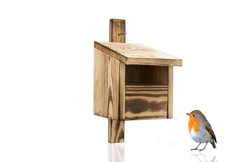 Halbhöhle Nistkasten für Vögel, Vogelkasten zum Aufhängen, Verbranntes Holz, Einflugloch 11 x 5 cm, Natürliche Farbe, mit Nägeln zur Befestigung, für