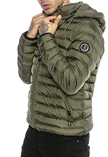 Redbridge Herren Bomberjacke - Steppjacke in Khaki XL - Funktionsjacke mit klassischem sportlichen Schnitt und Kapuze, ideal für den modischen Casual Look. Vielseitig kombinierbar für Alltag und Freizeit, ausgestattet mit 2 seitlichen Reißverschlusstaschen.