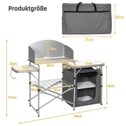 Tragbare Campingküche mit Windschutz und Stauraum