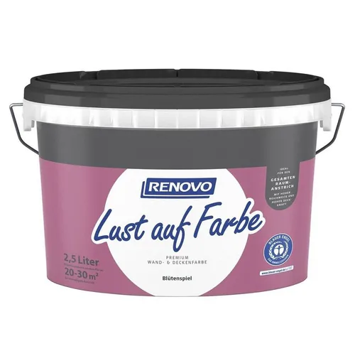 Renovo Lust auf Farbe - Trendfarbe Blütenspiel 2,5 L - Premium-Dispersionsfarbe für Wände und Decken, bietet eine matte Oberfläche und hohe Deckkraft für ein frisches Raumgefühl.